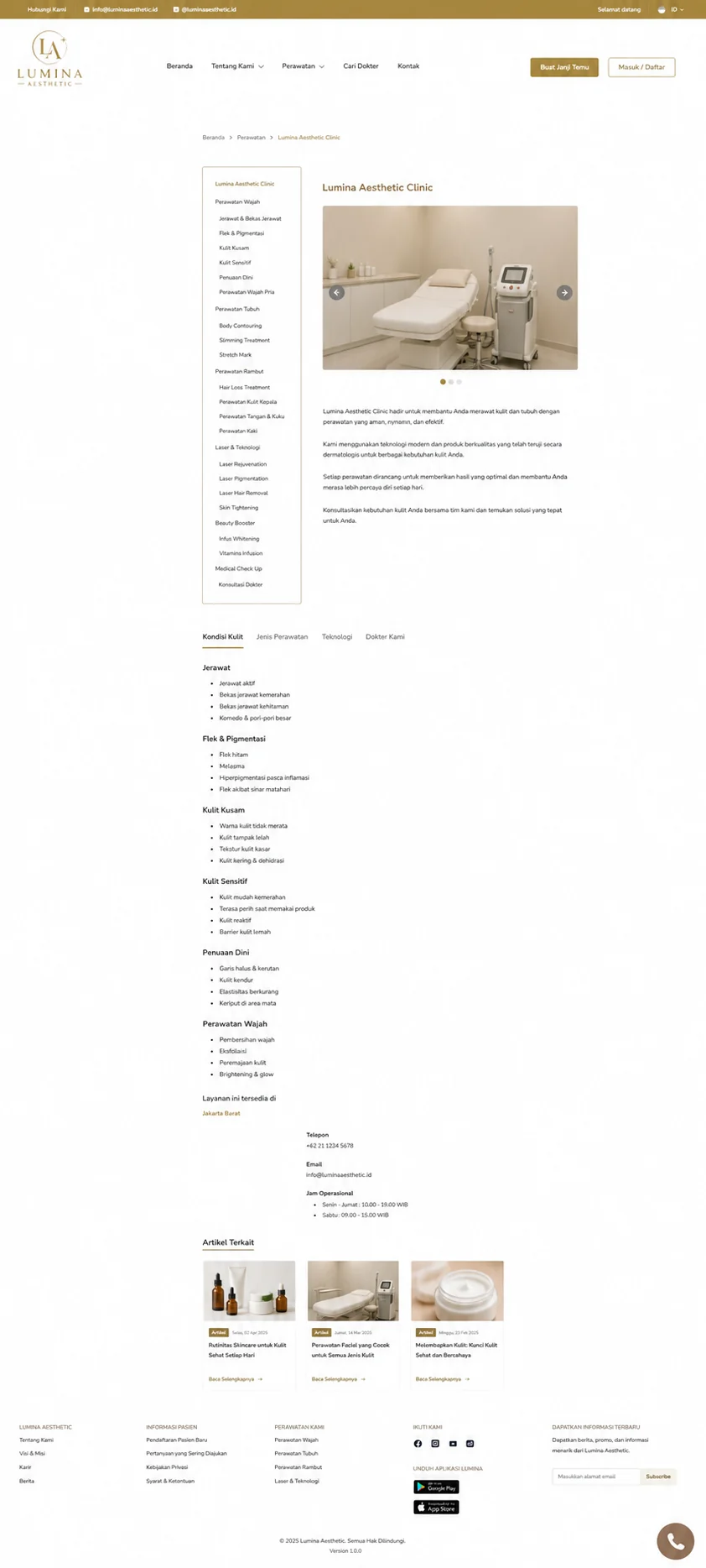 Simulasi website lama Lumina Aesthetic